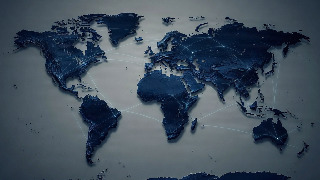 World map with global connectivity lines